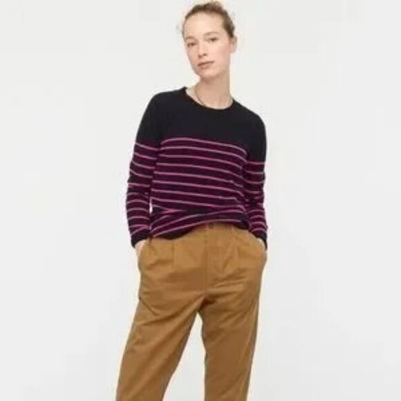 J.Crew CASHMERE Sweater in Simple Stripe Ink Navy Fuchsia Pink Small - Picture 1 of 12